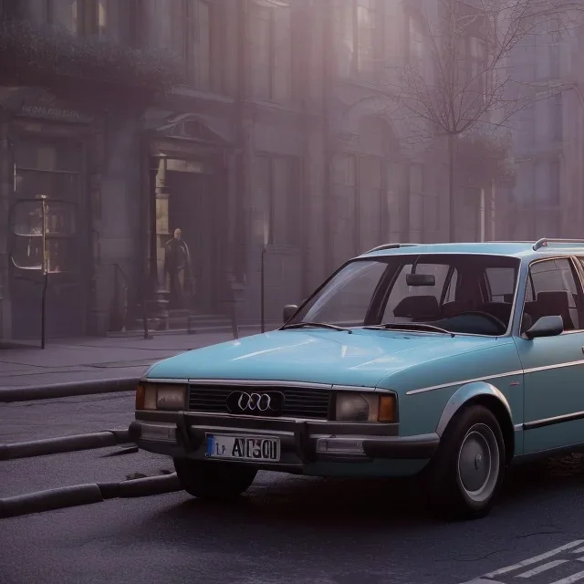 an old Audi a4 estate car ultra realistic,concept, 4k ,on street,8k resolution, high-quality, fine-detail, parked in crowded city winter