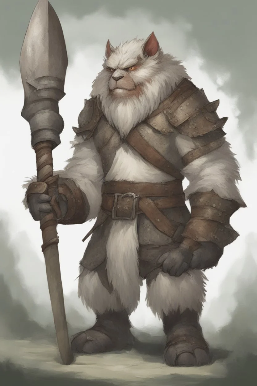 Dnd a young bugbear with WHITE fur and leather armor