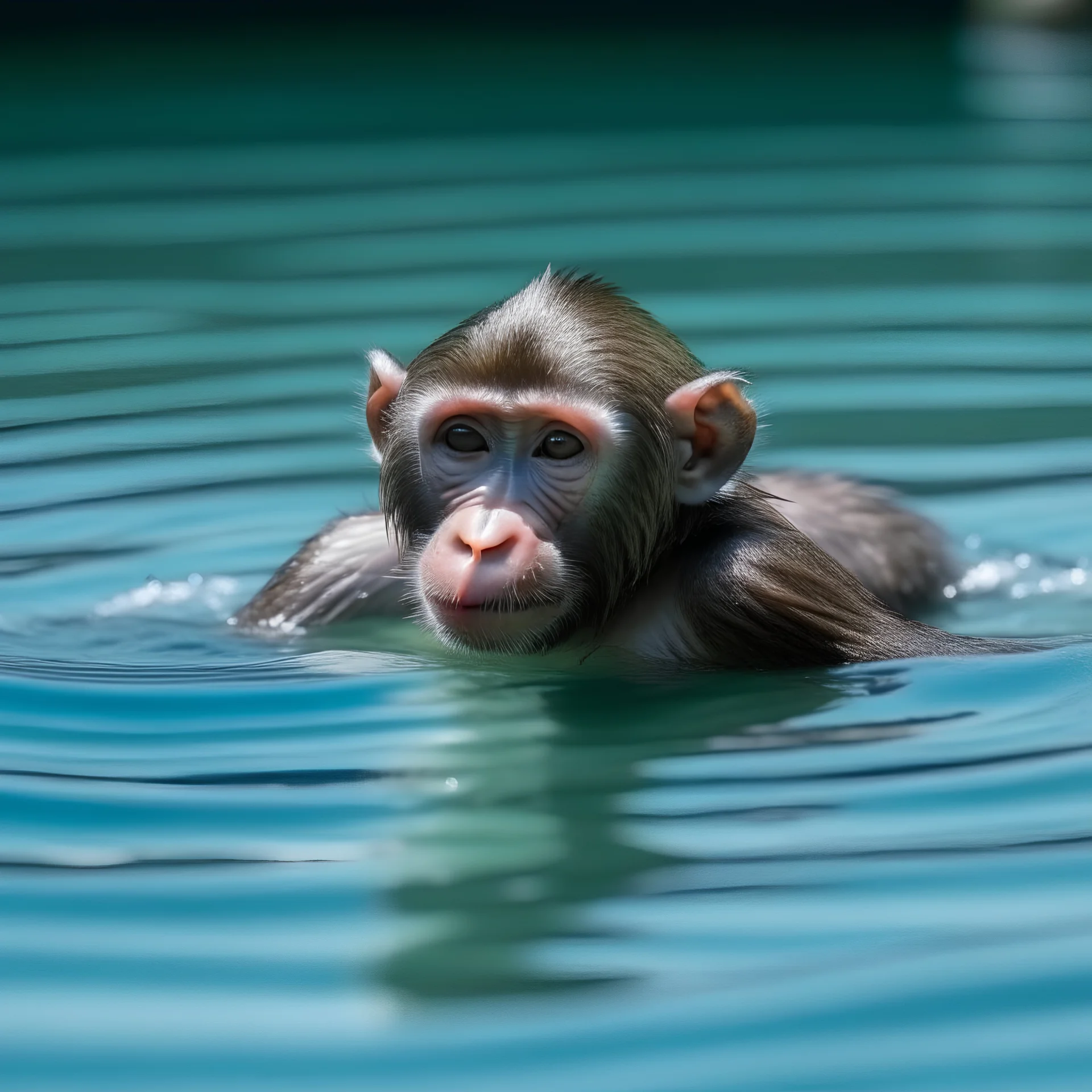 a monkey is swimming