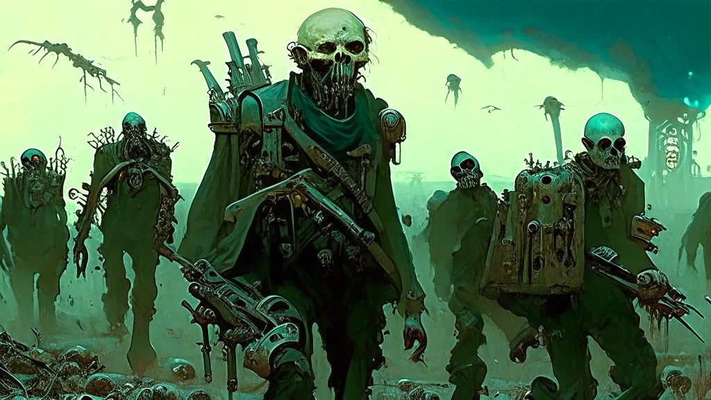 {{{Bio-engineered undead cyborg army marching}}} machine soldiers, hazmats, tactical wear, gas creepy landscape, techno gothic visual composition, science fiction painting, Denis Sarazhin, Alex Colville, Simon Stålenhag, Neil Blomkamp, Frank bowling, Christopher Shy, Alejandro Burdisio, RAW, gritty, high contrast, atmospheric horror art, gripping and suspenseful, vivid, neon overlay, narrative art, textured, dramatic, surreal horror, gestural, retro futuristic nightmarish art, apocalyptic art