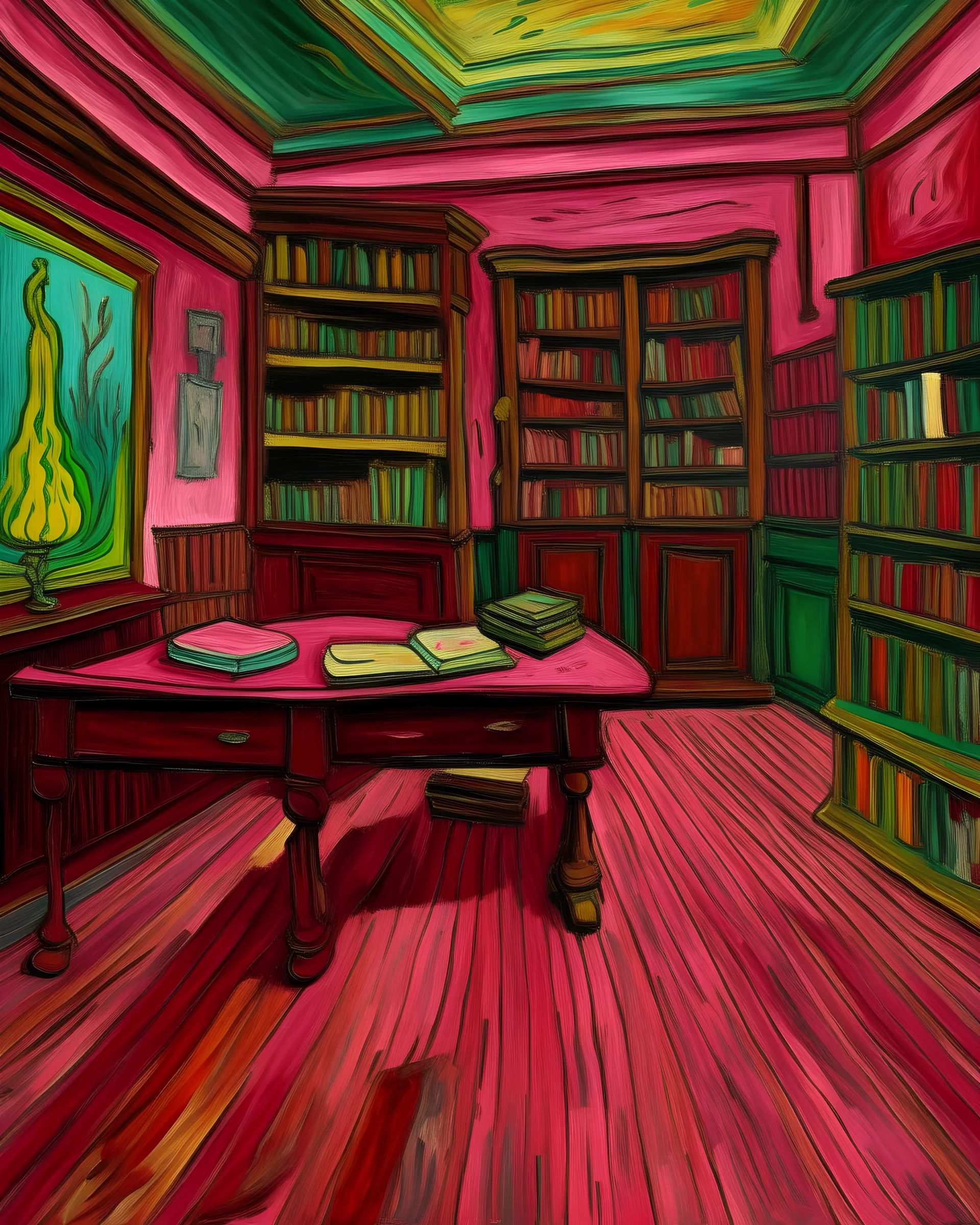 A magenta psychic library painted by Vincent van Gogh