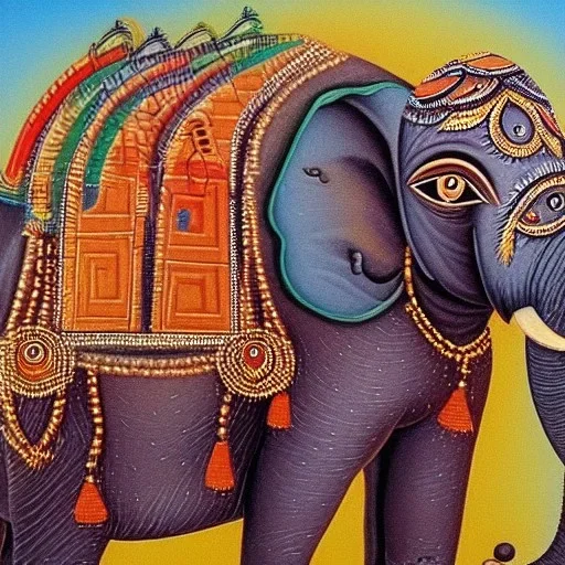 african gods riding an indian elephant painting