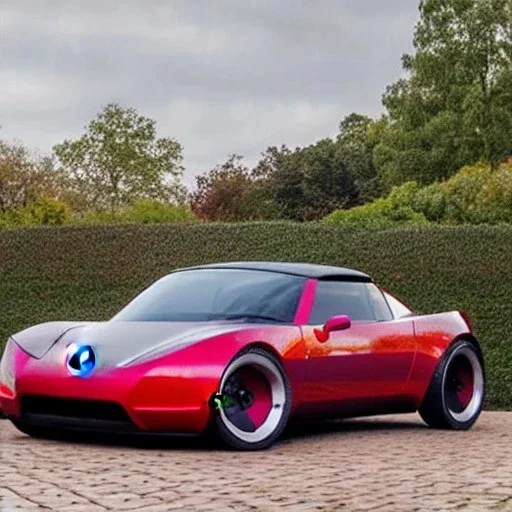 Tesla roadster blended with a reliant robin