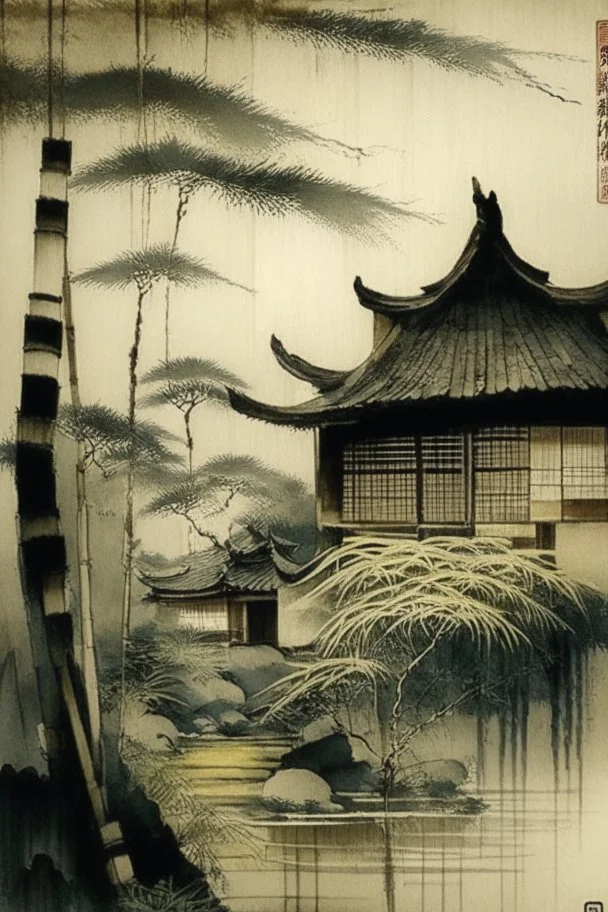 bamboo style chinese painting dutch houses