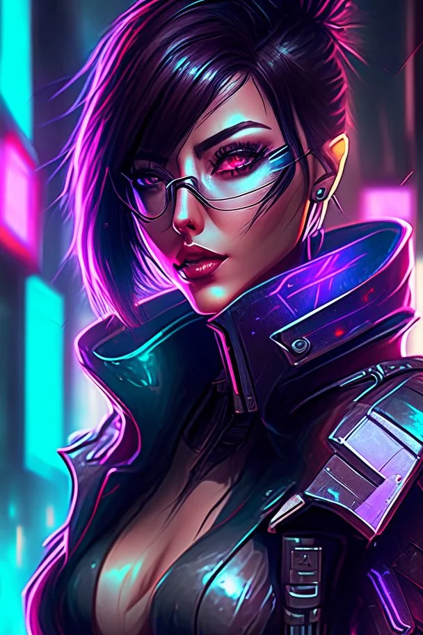 Fiora from league of legends in cyberpunk style