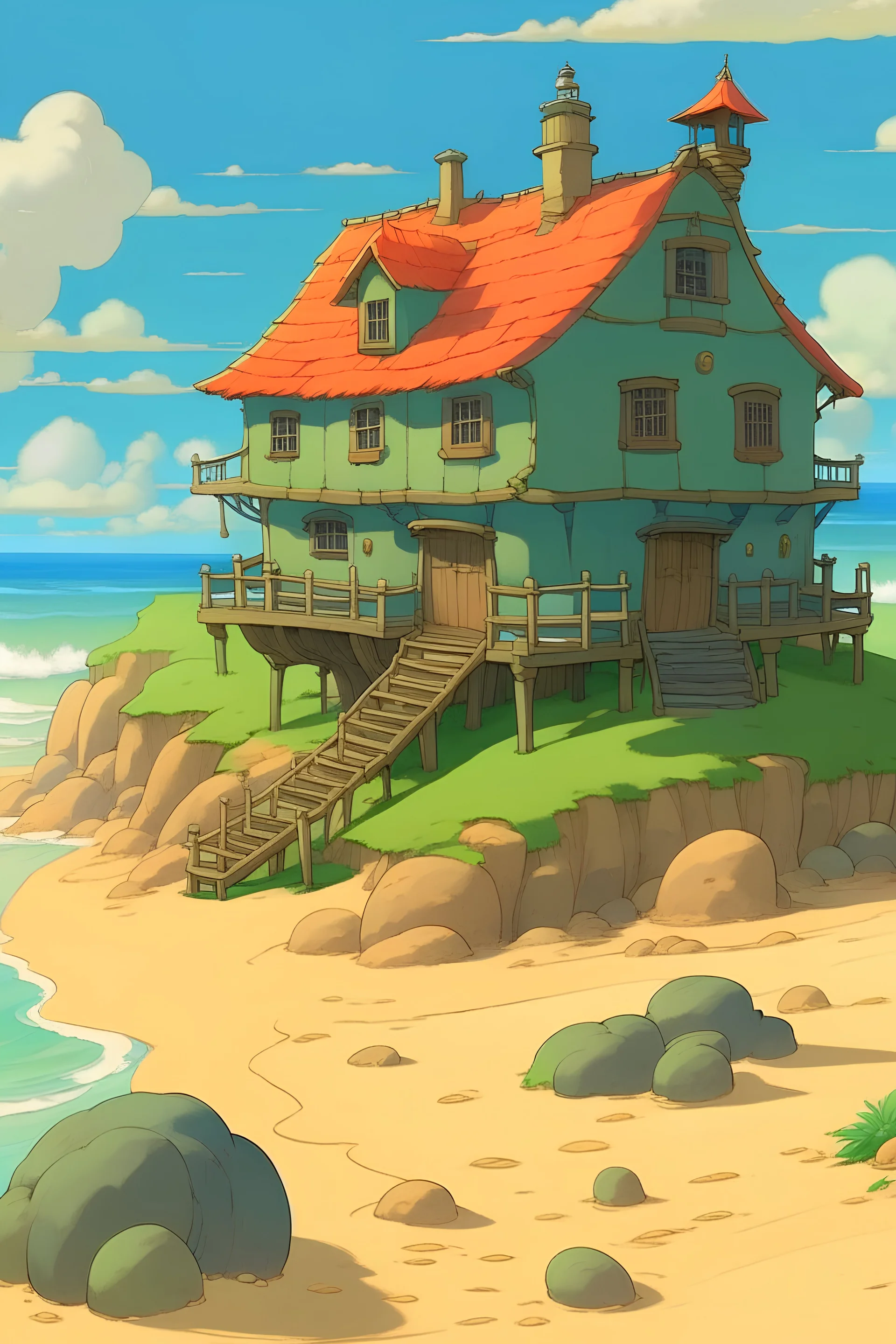 uma casinha na praia, ghibli style