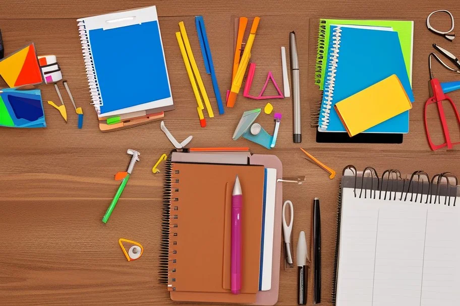 school supplies on a desk