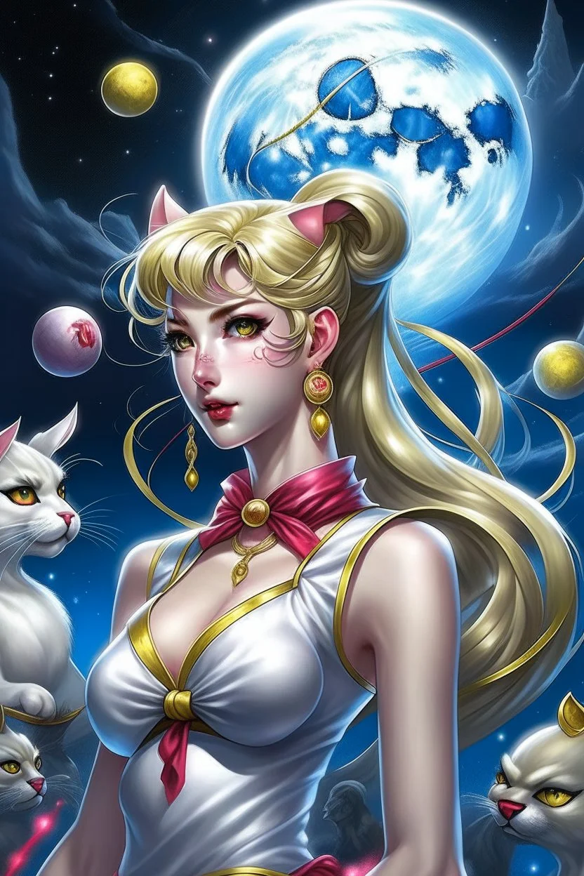 Create a stunning, full body, photorealistic illustration of Sailor Moon's transformation sequence, highlighting her evolution into a beautiful and powerful woman. Ensure that the details, colors, and lighting capture the essence of her character and the magic of the transformation