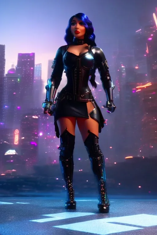 Cyberpunk dominatrix, black leather, evil, woman