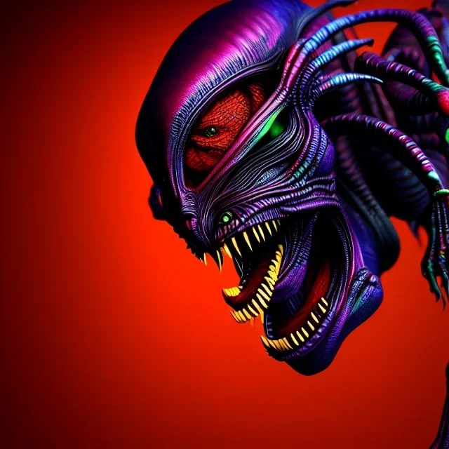 A dark demon, colorful ,highly intricate, Realistic photography, incredibly detailed, ultra high resolution, 8k, complex 3d render, alien, cinema 4d.