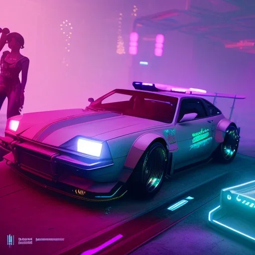 cyberpunk car,cyberpunk 2077, ultra realistic,shiny, smooth, studio quality, octane render, Surrealism, Triadic colour scheme,glow-stick, ambient lighting,nightclub lighting, polaroid, 100mm, --ar 3:2 --v4