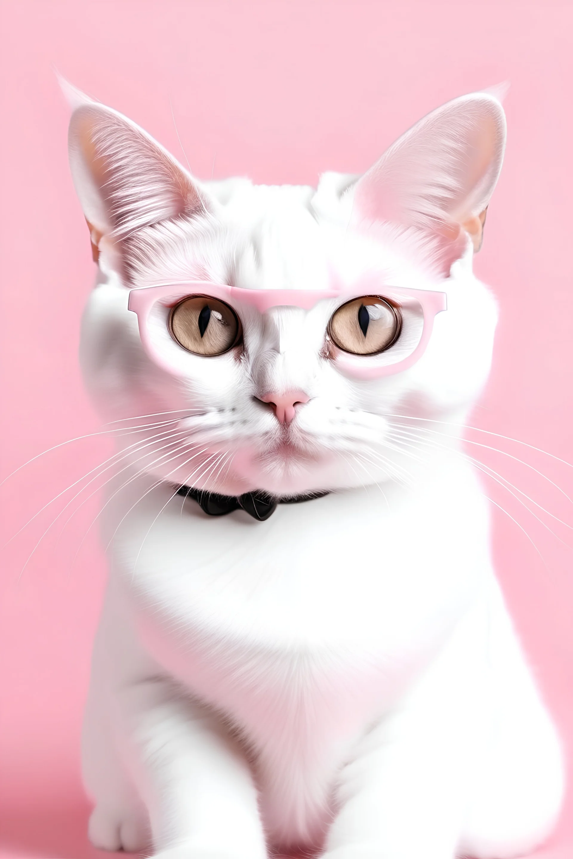 white cat doctor with glasses with pink background