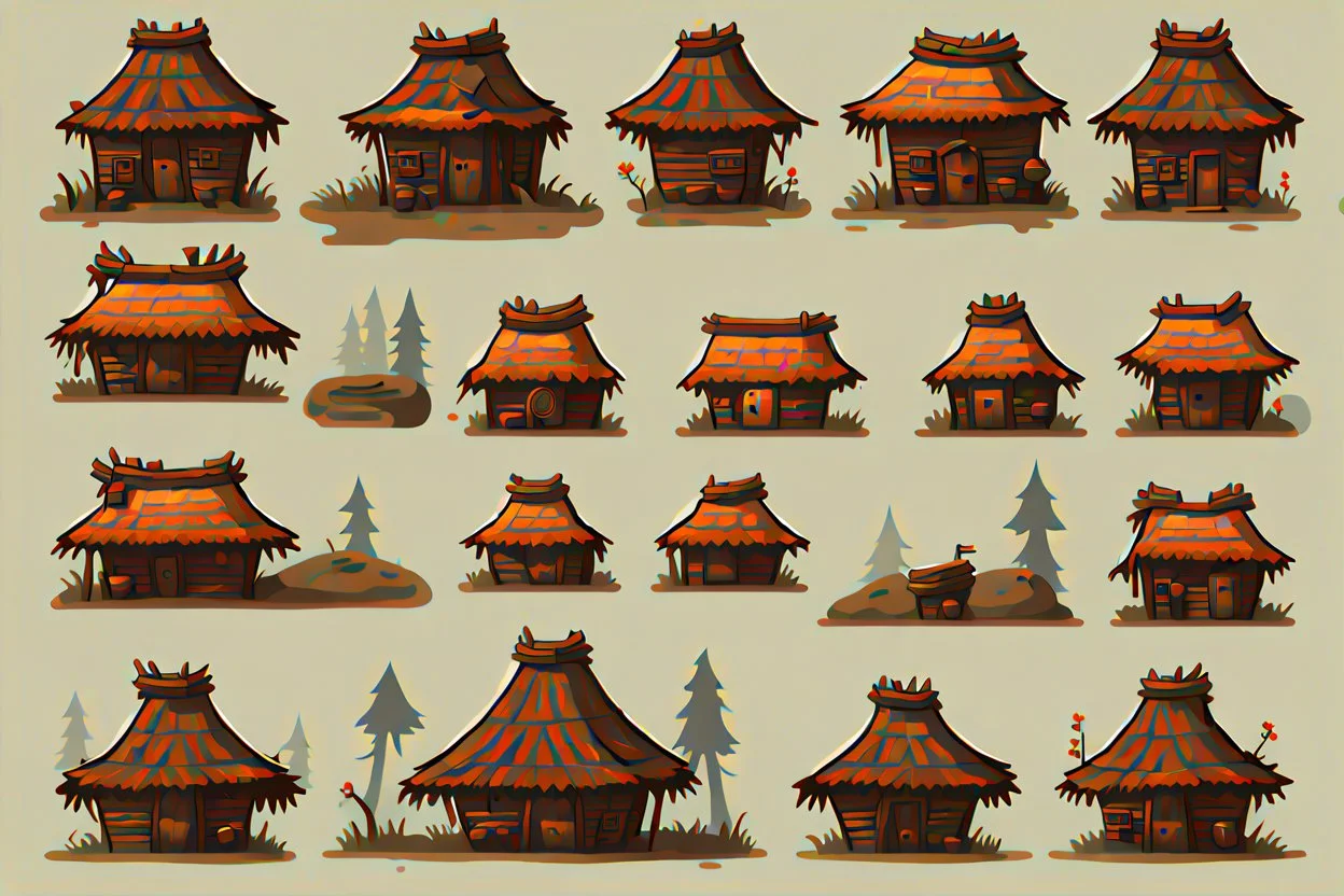 old Russian huts sprite sheet for 2d horizontal platformer