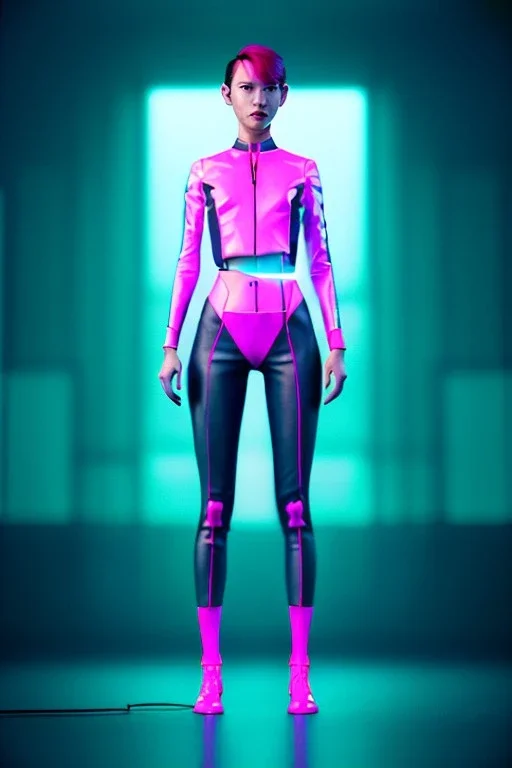 Waist up shot photo, helmut newton style, Asian cyborg woman :: symmetry photography, cyberpunk, pink hair, makeup, long line eye, light iris, :: latex coat, wires and circuits, pink, white, black :: cinematic, Ultra realistic, dark scene, soft color, highly detailed, unreal engine 5, RTX, ultra detail, 3d, finely drawn, high definition.