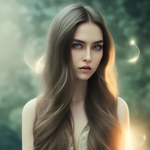 woman with Light-brown long hair, dark fantasy setting, ethereal, soft lighting, soft green-brown eyes, soft facial features ,big cheeks, medium forehead,wide chin,