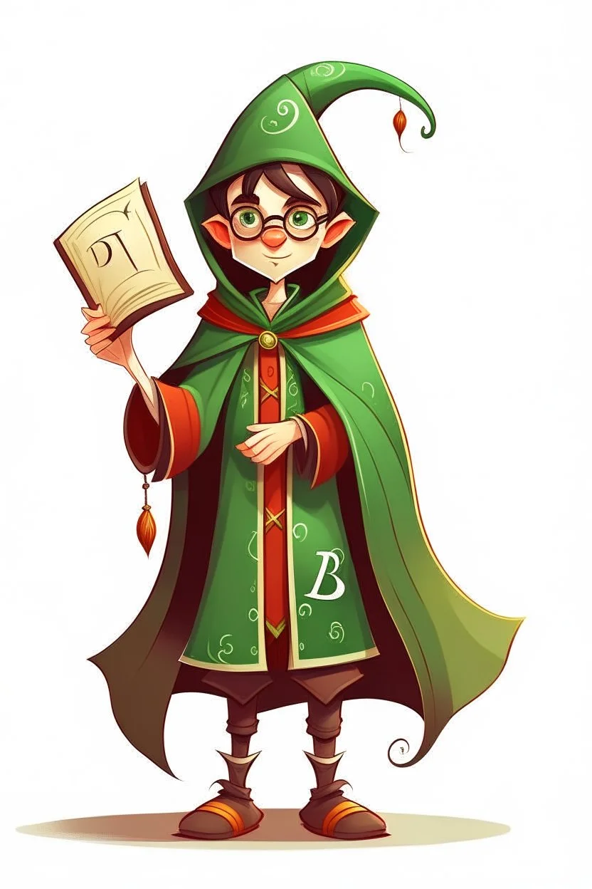 young elf student wizard with a D on his robes