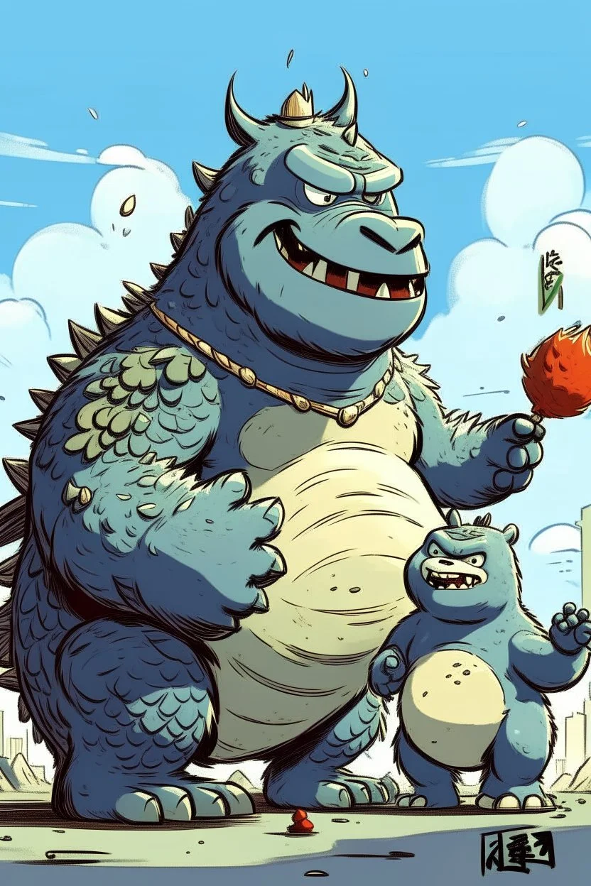 Little cute godzilla and king kong, pixar style