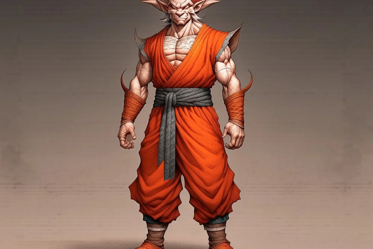 Full Body, Male Dragonborn, monk, outfit like goku