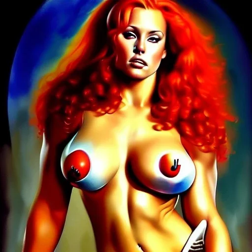 portrait of busty atletic young beautiful Red Sonja Boris Vallejo styles