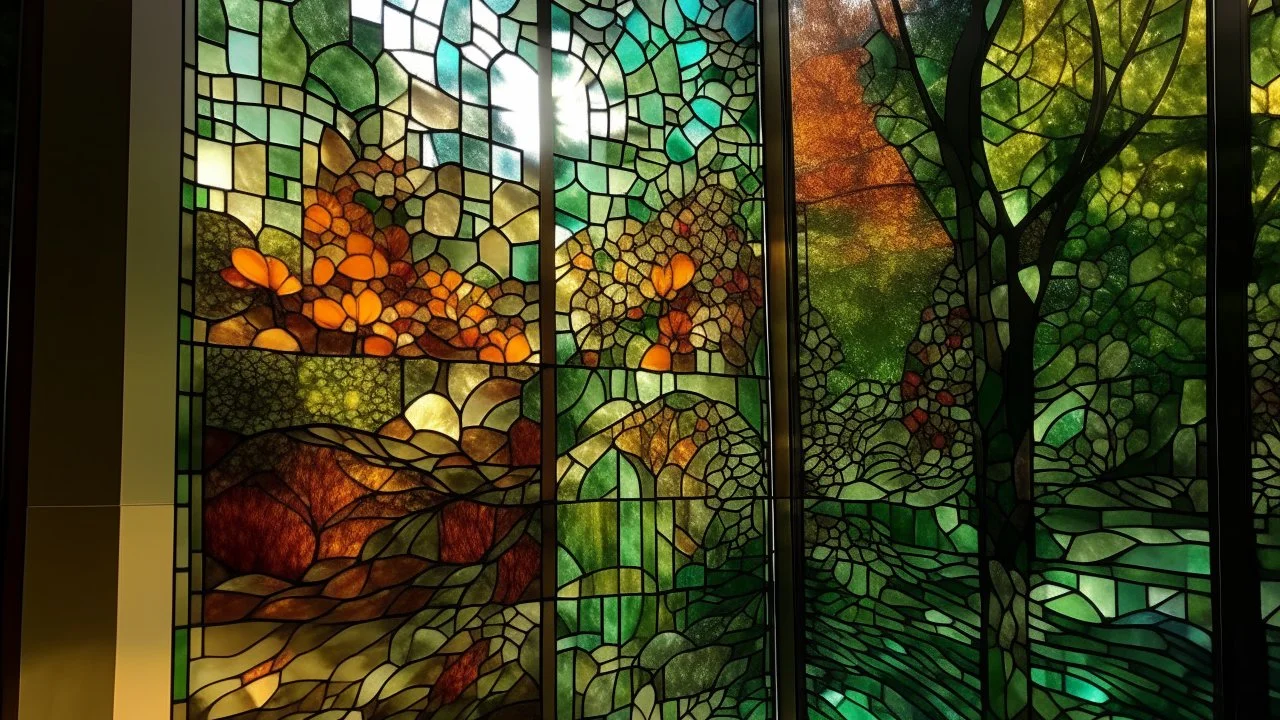 Nature, filtered through a glass mosaic wall