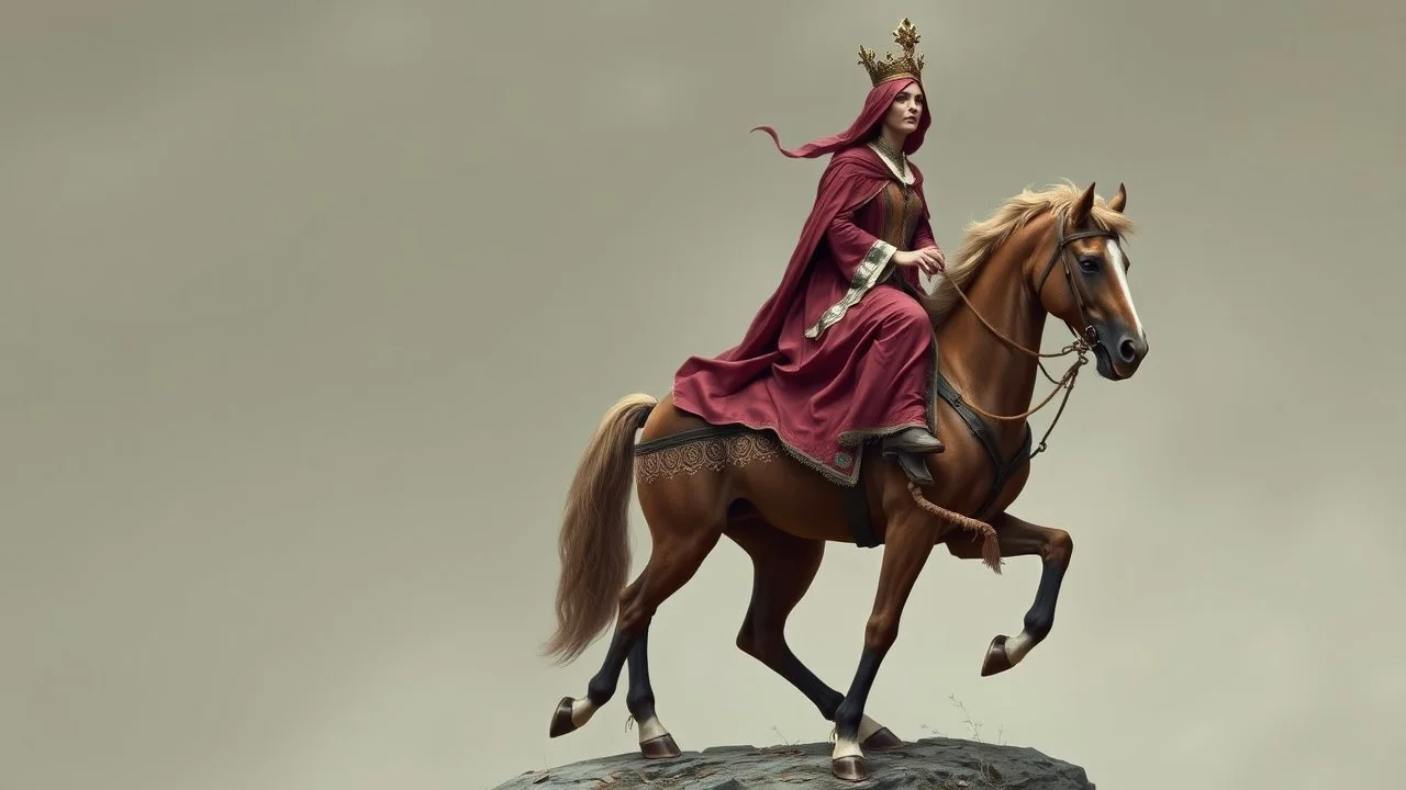 Very old aristocratic lady riding on the back of a centaur (centaurs have a horse body with human head). Fantasy, photographic quality and detail, award-winning image.