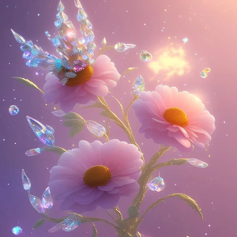 one big crystal subtle flower in a galactic ambiance with a beautiful fairy, transparent petals, delicate colors, in the foreground, full of details, smooth，soft light atmosphere, light effect，vaporwave colorful, concept art, smooth, extremely sharp detail, finely tuned detail, ultra high definition, 8 k, unreal engine 5, ultra sharp focus