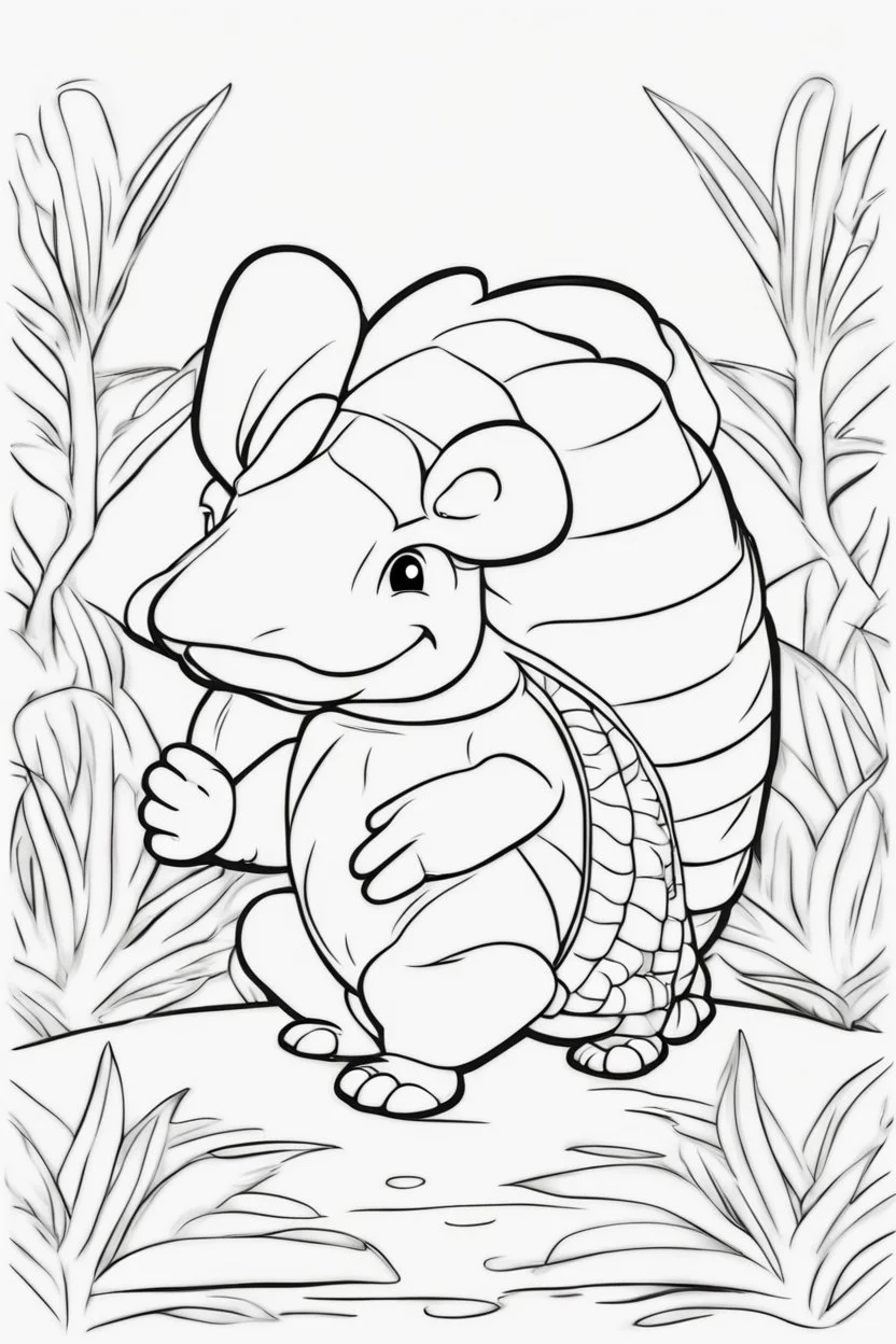 Outline art for cute coloring pages with armadillo full body, white background, sketch style, only use outline, clean line art, no shadows and clear and well outlined.