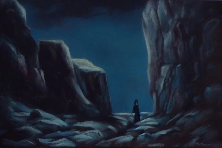 night, rocks, cliff, 2000's gothic horror movies influence, otto pippel impressionism paintings