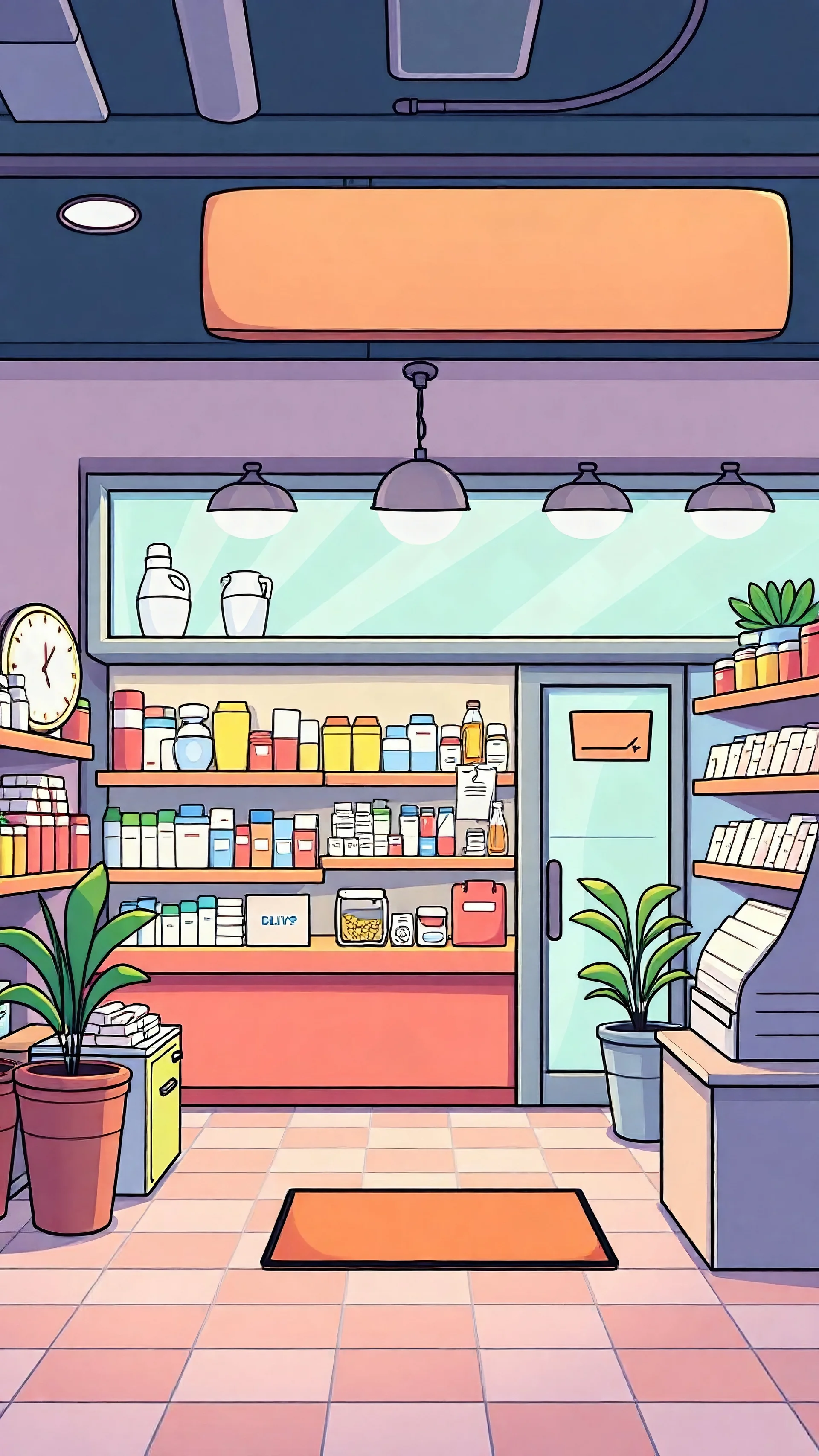 Make a beautiful cartoon pharmacy shop