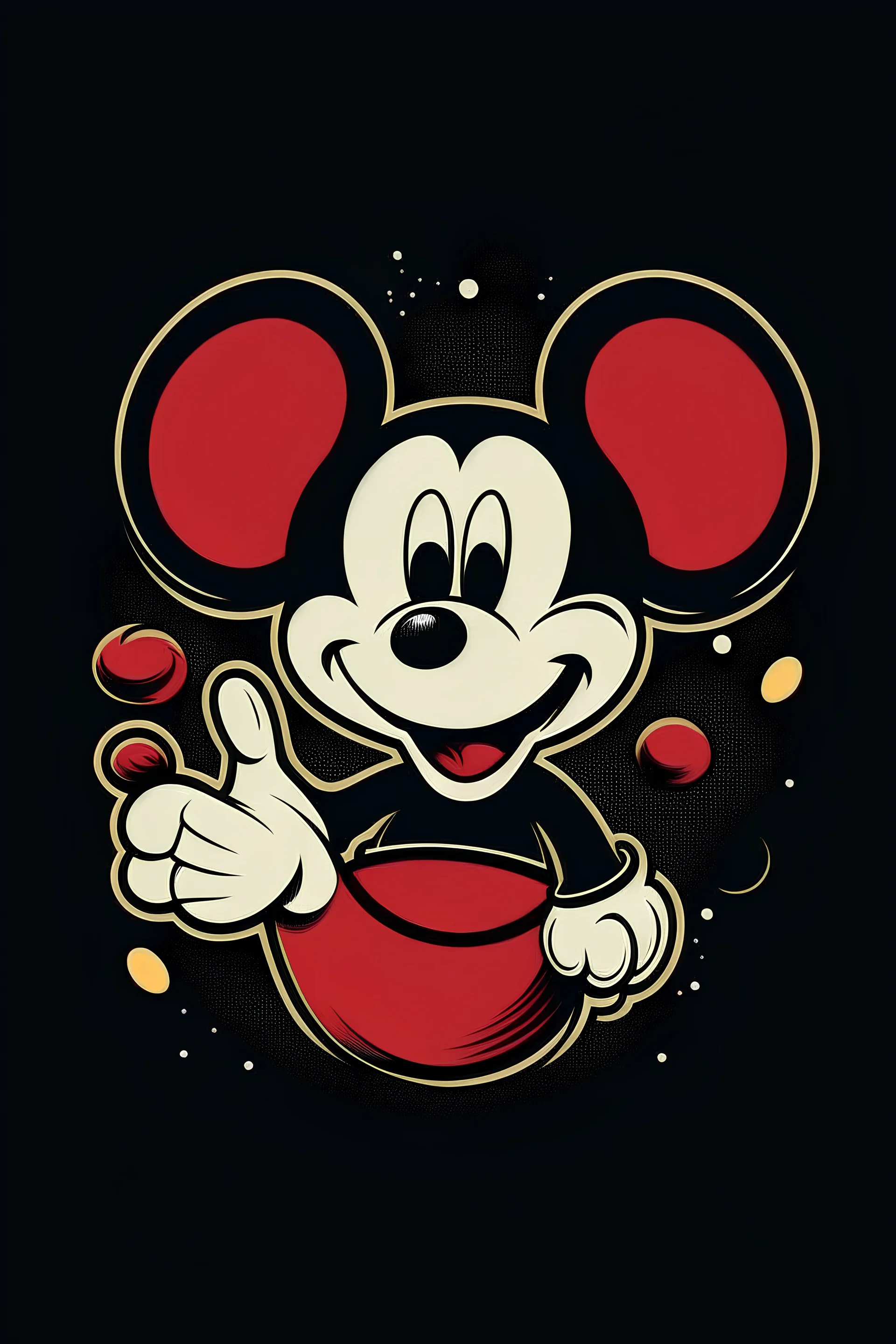 "Design an AI logo featuring the iconic Mickey Mouse cat. Capture the charm and playfulness of the beloved character's glove. Emphasize the gloved hand's unique silhouette and convey the whimsical spirit of Disney's Mickey Mouse."