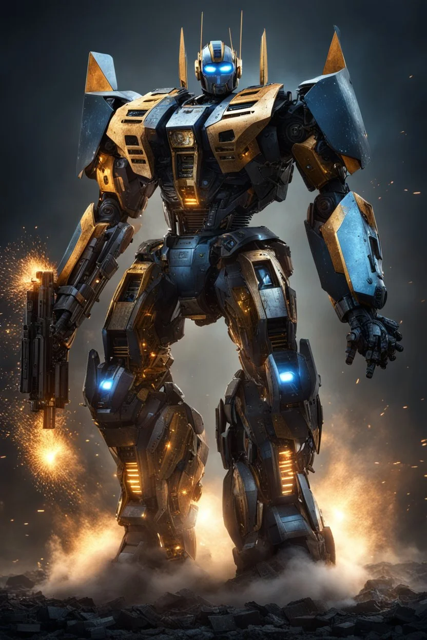 Robot transformer in a robot pesawat tempur, super high tech with soldier on his arms and weapon complete, explode, hdr, (intricate details, hyperdetailed:1.16), piercing look, cinematic, intense, cinematic composition, cinematic lighting, color grading, focused, (dark background:1.1) by. Addie digi