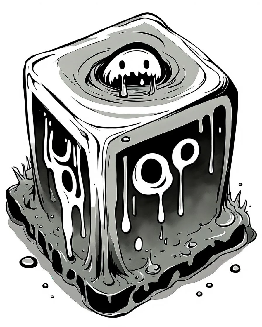 oozing slime cube black and white sketch art rpg