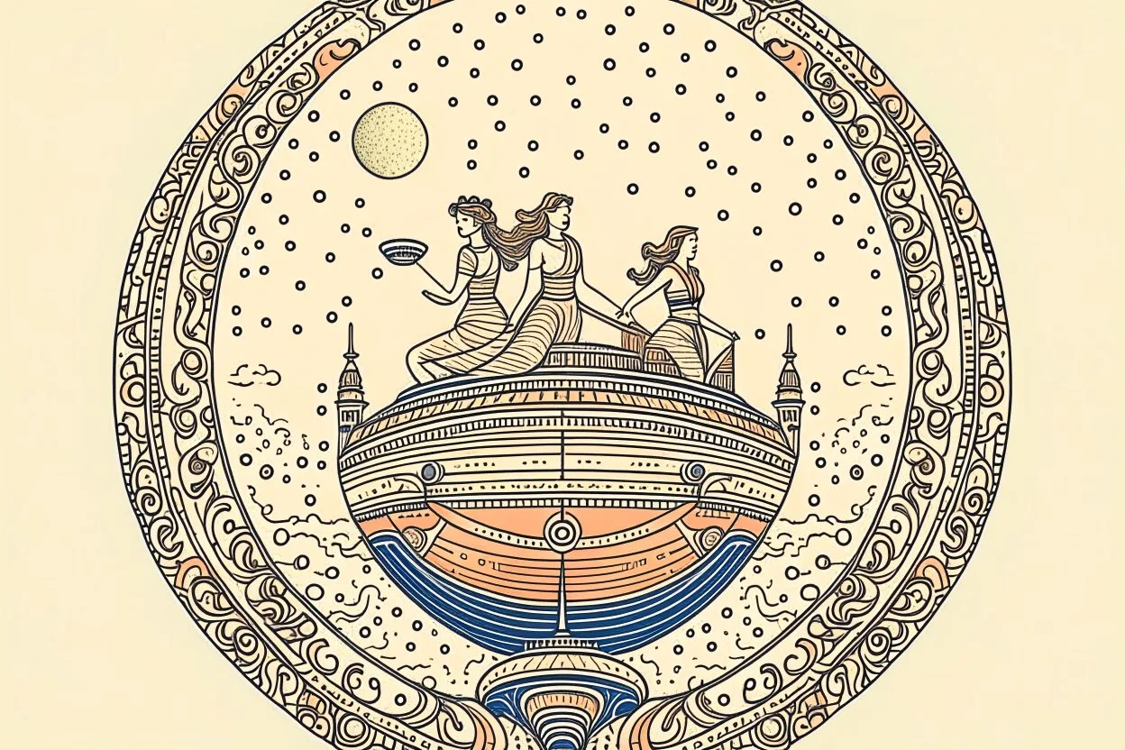 art nouveau style, people on top of a rocketship to the moon