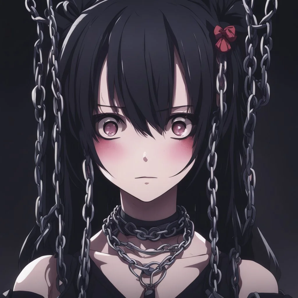 dark anime sadgirl with a chains