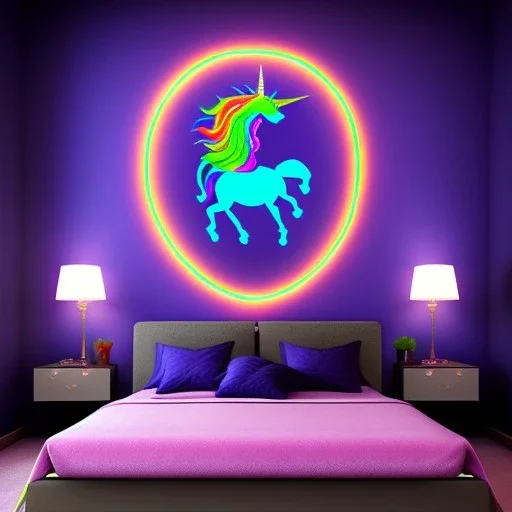 bedroom 5x5 meter bedroom. sparkley rainbow unicorn .neon lights