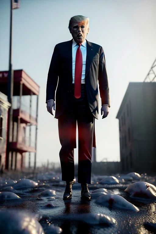 Ultra realistic image night, Donald trump zombie, suit, blood, torn arm, night, the walking dead style, dark ambient, highly detailed, White House background, concept art, unreal engine 5, ray tracing, RTX, focal lighting, ultra detail, volumetric lighting, 3d, finely drawn, high definition, high resolution.