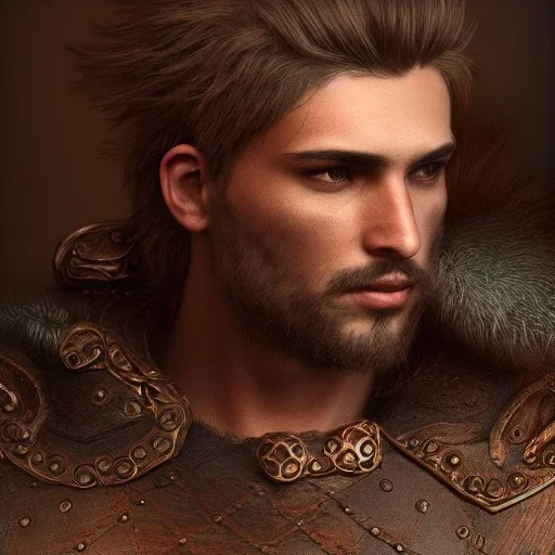 Portrite,d&d,Male dryid,realistic,intricate hair,detailed armor,unreal engine,landscape,cinematic lighting