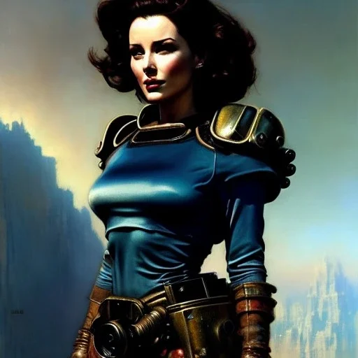 Drawing of beautiful face,'beautiful,Busty Cait(Fallout4)',intense stare, ancient skintight armor, balanciaga fashion clothe painting by gaston bussiere, greg rutkowski, yoji shinkawa, yoshitaka amano, tsutomu nihei, donato giancola, tim hildebrandt, Oil on canvas, cinematic composition, extreme detail,fit full head inside picture,16k