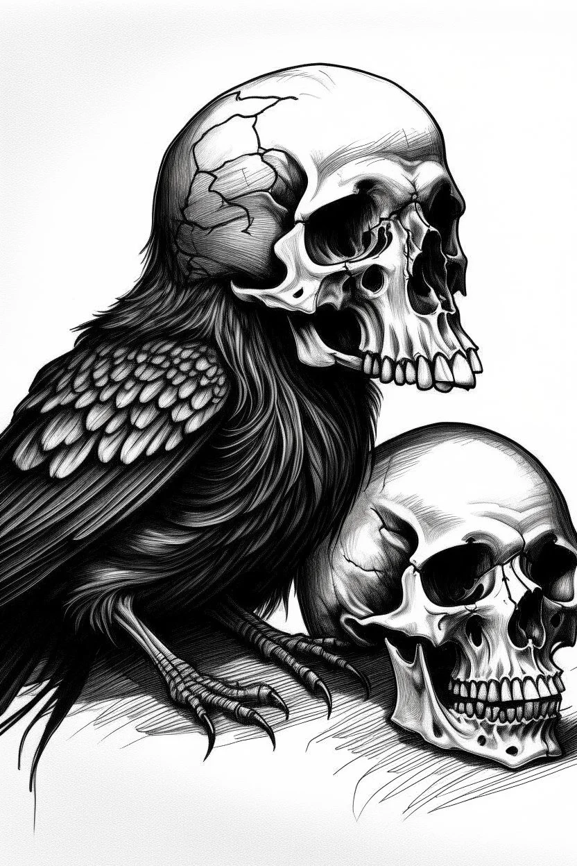 raven and skull sketch artistic