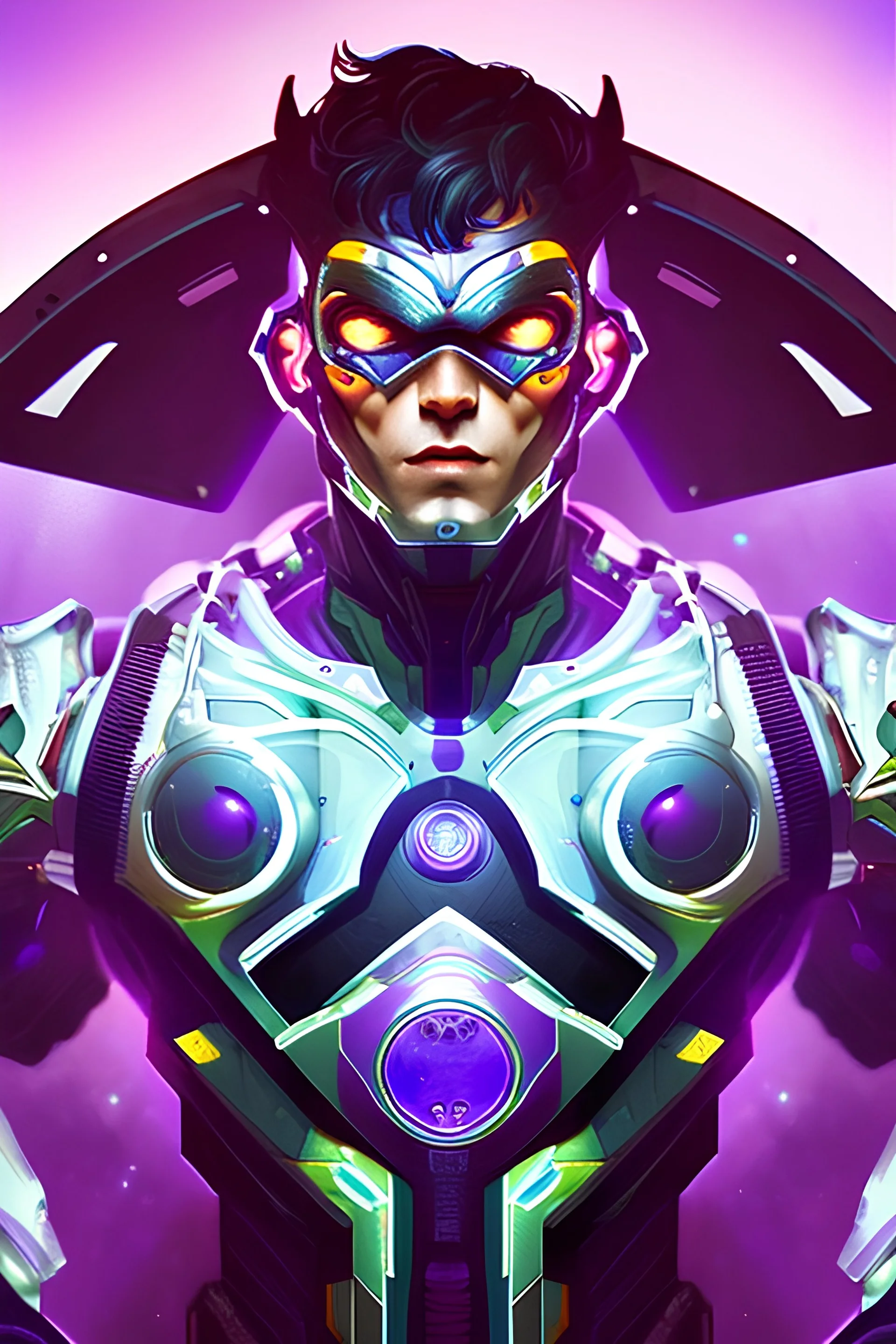 cyborg man, super ,nion ,purple, extremely beautiful art, cosmic, highly creative, rich colors, amazing details