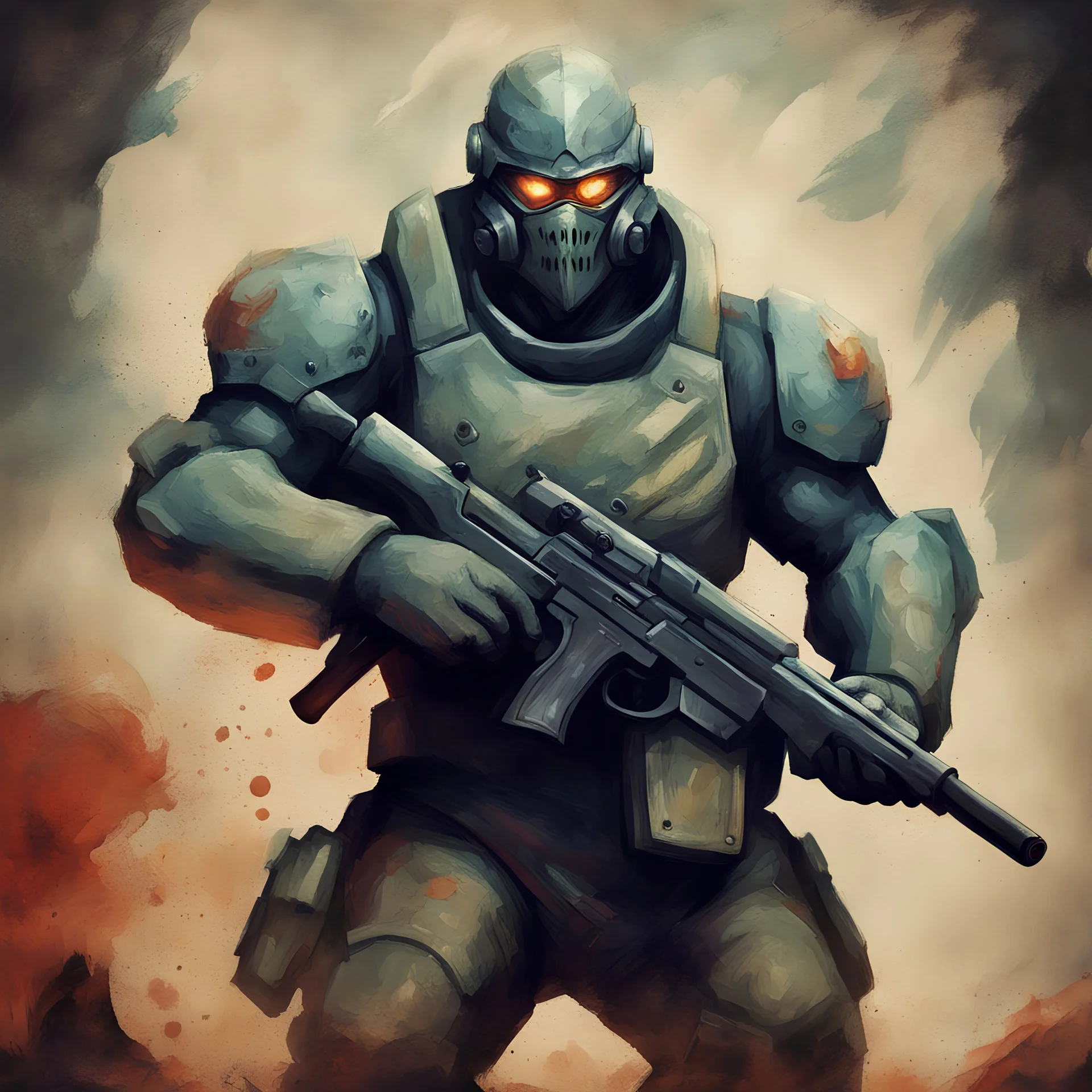Impact Soldier in monster fresco art style