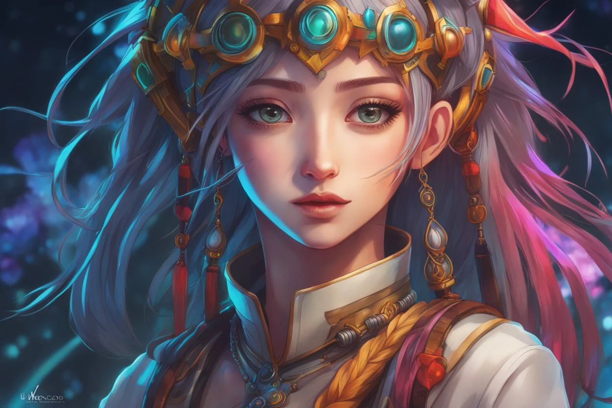 Jinx in 8k Hayao Miyazaki draw style, arcane them, neon effect, close picture, highly detailed, high details, detailed portrait, masterpiece,ultra detailed, ultra quality