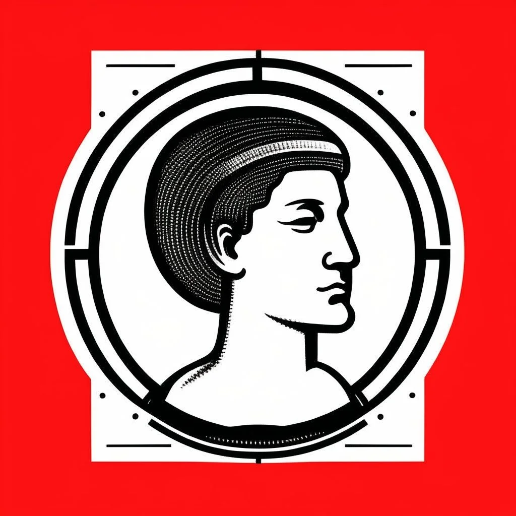 greek statue portrait logo bauhaus, stamp.