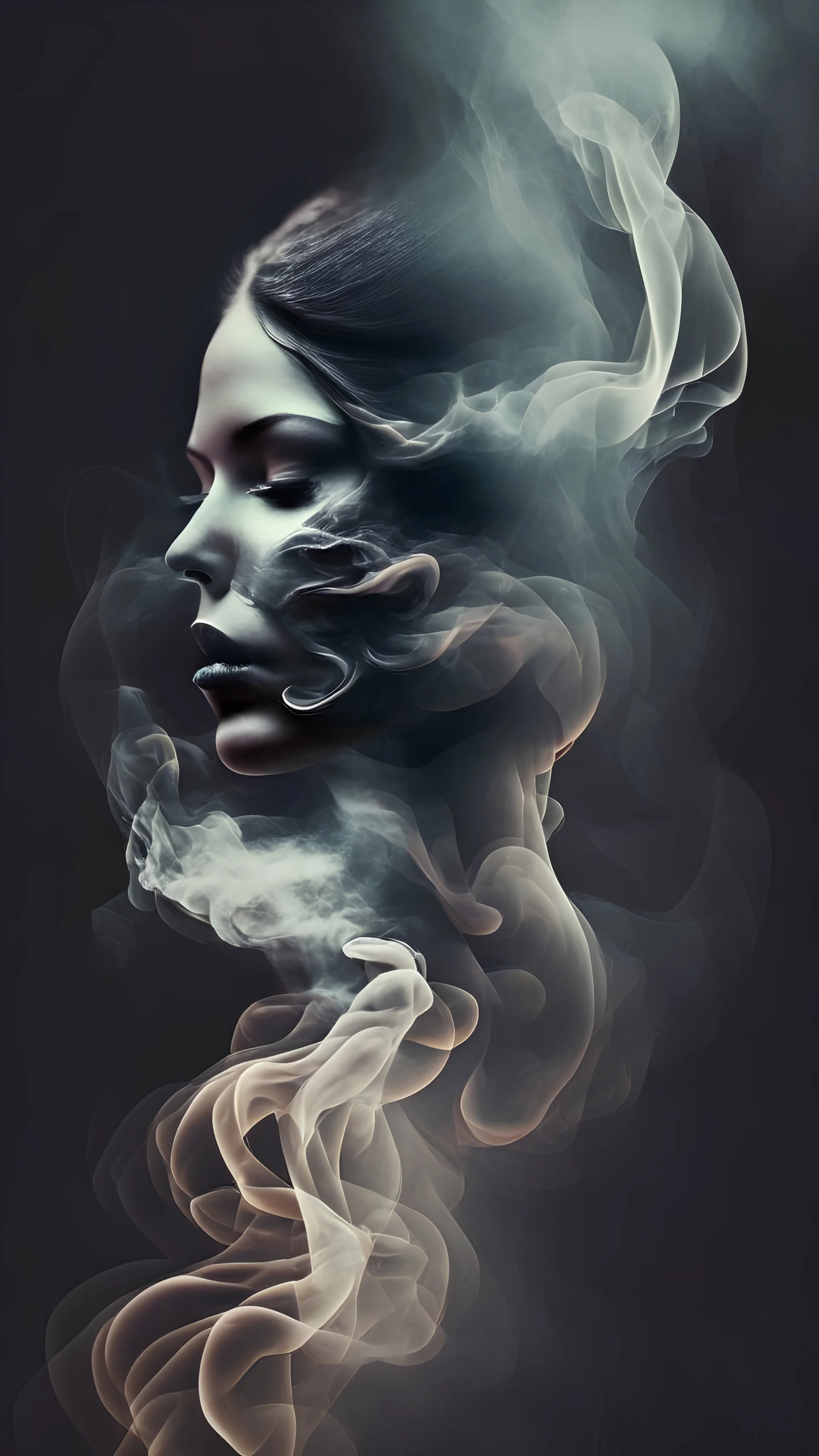 Woman shape in art with smoke