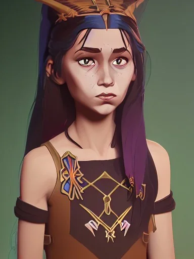 Portrait of a magical indigenous witch little girl with brown hair