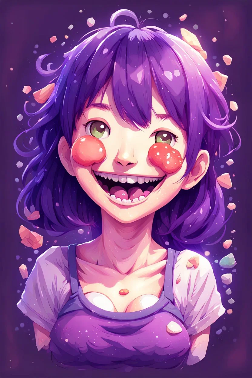 A detailed illustration Anime girl smiling crushed inside really darkpurple fleshy stomach filled with digestive juices, t-shirt design, in the style of Studio Ghibli, pastel tetradic colors, 3D vector art, cute and quirky, fantasy art, watercolor effect, bokeh, Adobe Illustrator, hand-drawn, digital painting, low-poly, soft lighting, bird's-eye view, isometric style, retro aesthetic, focused on the character, 4K resolution, photorealistic rendering, using Cinema 4D, vector logo, vector art,