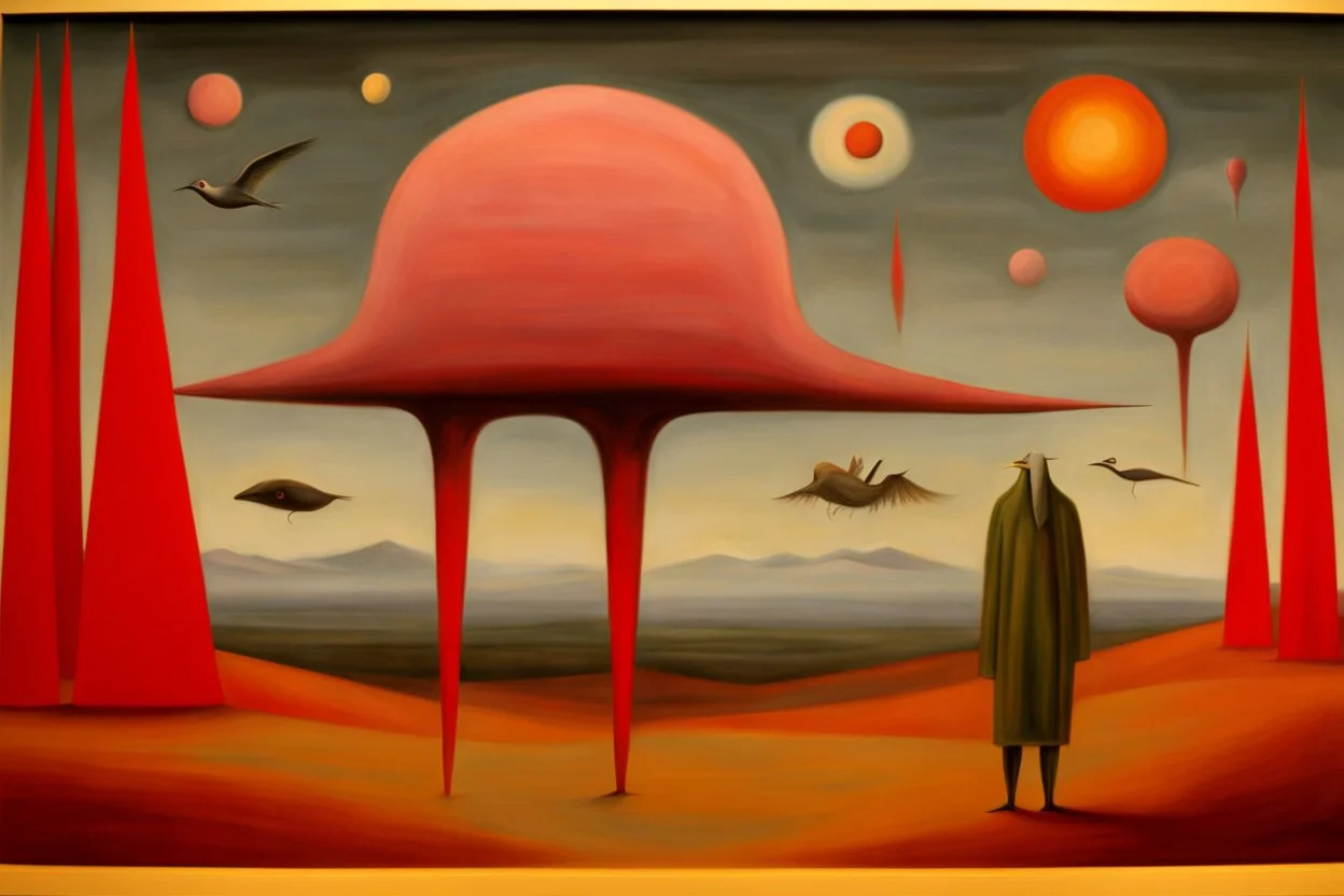 A surreal landscape by artist " Mark Rothko", by artist "Leonora Carrington"