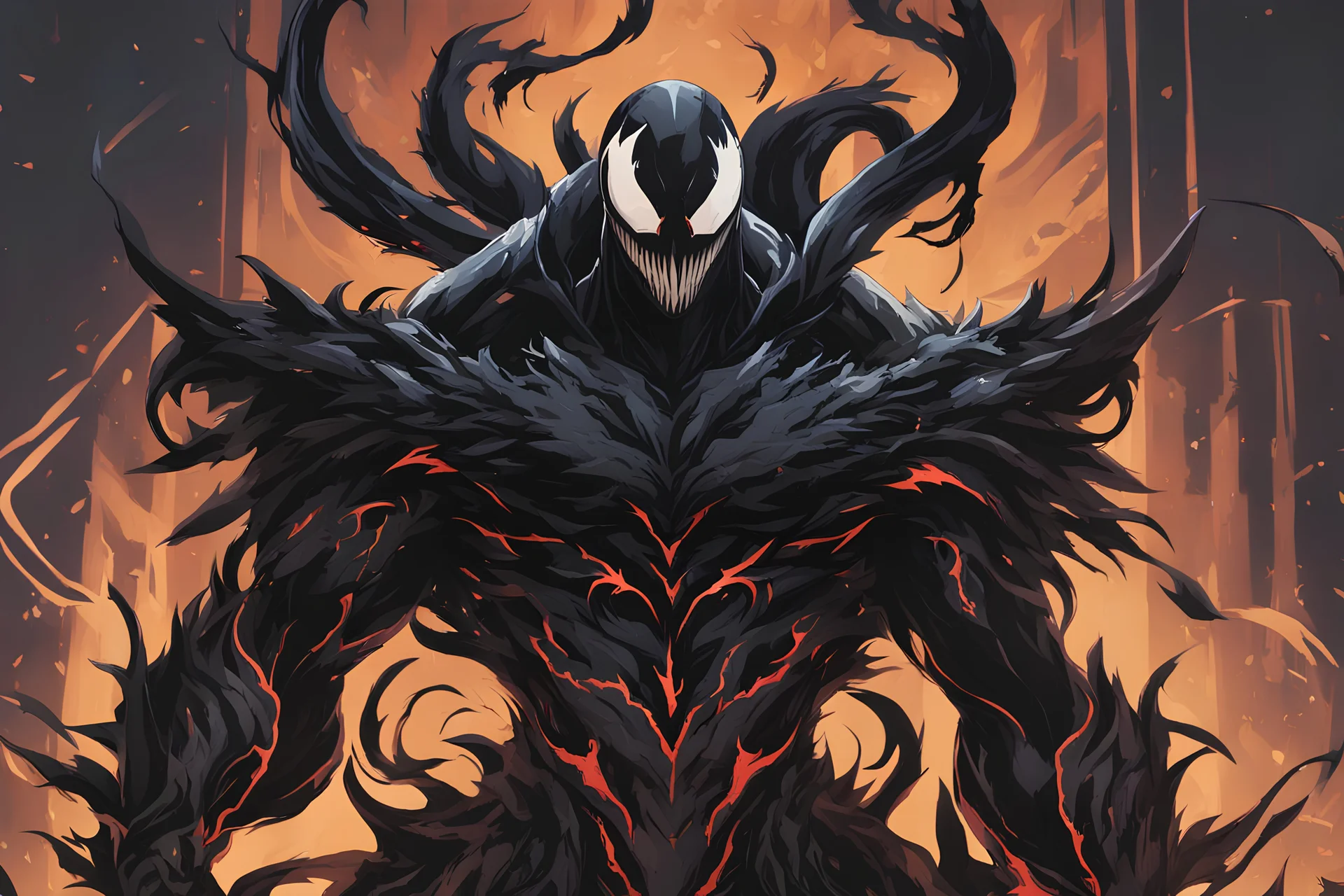 venom machine in solo leveling shadow artstyle, demon lord them, full body, apocalypse, intricate details, highly detailed, high details, detailed portrait, masterpiece,ultra detailed,best quality