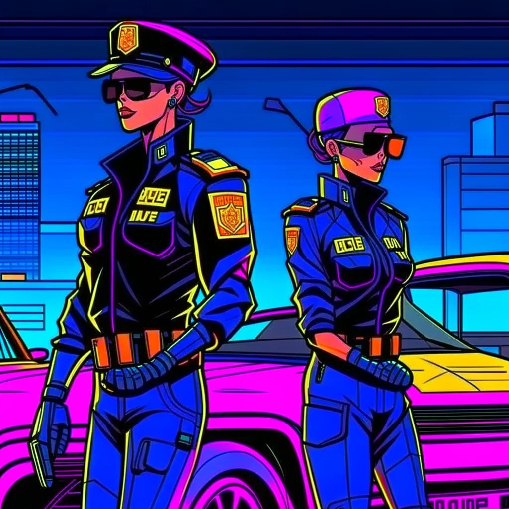 cyberpunk retro futuristic police for comics