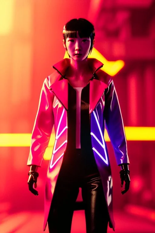 Blade runner Scene, Asian cyber woman:: symmetry photography, cyberpunk, pink hair, makeup, long line eye, light iris, :: latex coat, pink, white, black :: cinematic, Ultra realistic, dark scene, soft color, highly detailed, unreal engine 5, RTX, ultra detail, 3d, finely drawn, high definition.